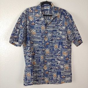 2/15 Blue Hawaiian Graphic Button Down Top Size L
